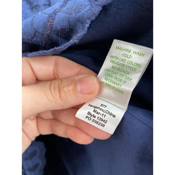 Lilly Pulitzer 13942 Shana Navy Blue Floral Eyelet Embroidered Dress Size 0 - Picture 6 of 6